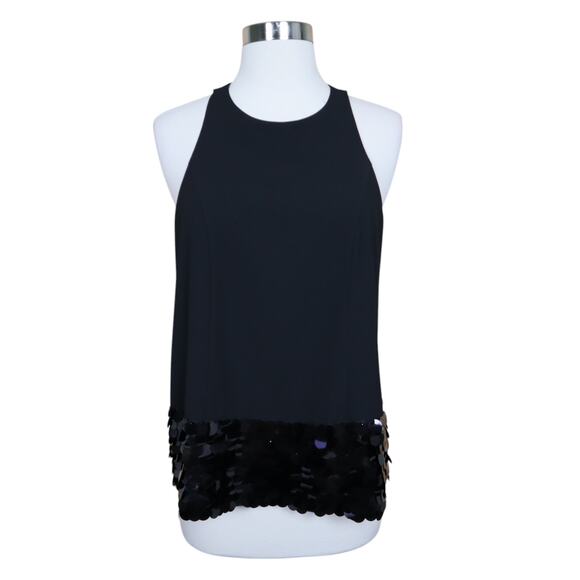 Crosby By Mollie Burch Womens Sequin Trim Tank Blouse Size Small Black Party Zip - Picture 2 of 11